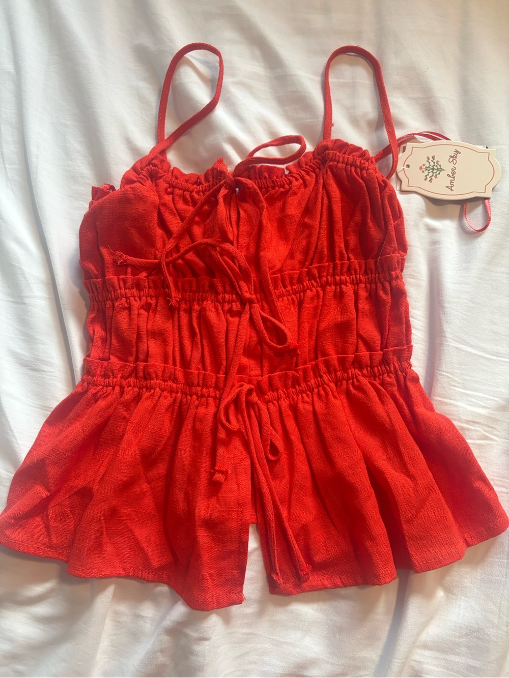 Bright Red/Orange Smocked Women’s Cami